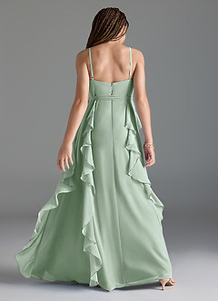 Azazie Peyton Junior Agave A-Line V-Neck Cascading Ruffles Chiffon Dress image5