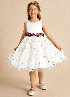 Azazie Starri Flower Girl Dresses Ivory Amethyst Ball-Gown Beaded Matte Satin Dress image4