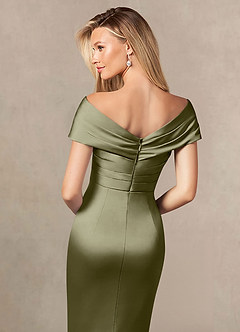 Azazie Ludlow Venta final Vestido de Pistacho de Satén Elástico de Corte Sirena con Plisado image5