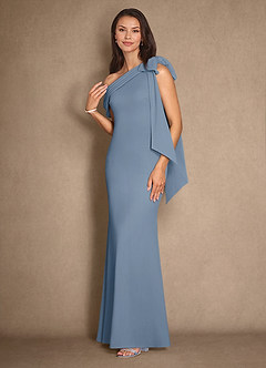 Azazie Myers vestidos de madre de la novia Vestido de Azul Polvoriento de Crepé elástico de Sirena con Plisado image4