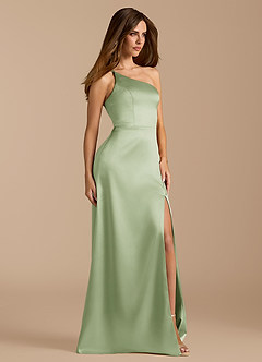 Azazie Trina Brautjungfernkleider A-Linie One-Shoulder Metallischer Satin Kleid Staubiger Salbeigrün image4