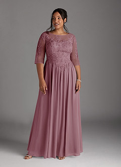 Azazie Mirielle Mother of the Bride Dresses Vintage Mauve A-Line Scoop Lace Chiffon Dress image9