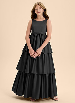 Azazie Meadowyn Junior Abito A-Line in Raso Elasticizzato Fiocco Nero image5