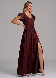 Azazie Omari Bridesmaid Dresses Cabernet A-Line Pleated Floral Burnout Dress image6
