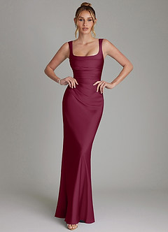 Azazie Agustina Brautjungfernkleider Meerjungfrau-Linie Korsett Stretch-Satin Kleid Maulbeerrot image1