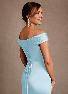 Azazie Bedford Mother of the Bride Dresses Sky Blue Sheath Pleated Stretch Satin Dress image6