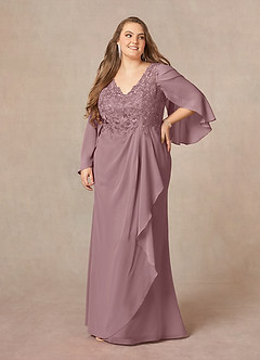 Azazie Perry Kleider für die Brautmutter Meerjungfrau-Linie V-Hals Spitze Chiffon Kleid Altrosa image9