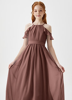 Azazie Chaya Junior Espresso A-Line Off the Shoulder Chiffon Dress image1