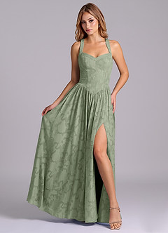 Azazie Francis Bridesmaid Dresses Agave A-Line Corset Floral Burnout Dress image4