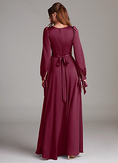 Azazie Leonia Bridesmaid Dresses Mulberry A-Line Long Sleeve Stretch Satin Dress image2