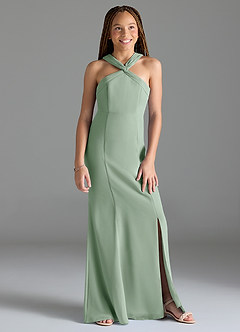 Azazie Rue Junior Meerjungfrau-Linie Seitliche Cut-Outs Chiffon Kleid Agave image4