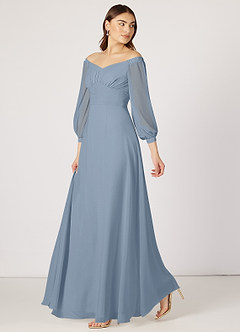 Azazie Rubina Bridesmaid Dresses A-Line Long Sleeve Chiffon Floor-Length Dress image3