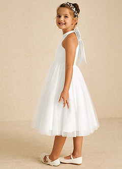 Azazie Dora Flower Girl Dresses Ivory A-Line Bow Tulle Dress image4