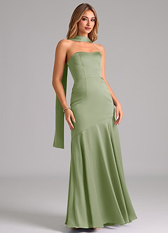 Azazie Shiloh Brautjungfernkleider Wandelbar Meerjungfrau-Linie Schulterfrei Stretch-Satin Kleid Staubiger Salbeigrün image3