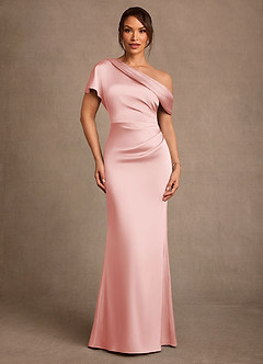 Azazie Rutha Mère de la mariée Robes Robe Fourreau en Satin extensible Asymétrique Rose Poudré image1