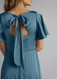 Azazie Kimber Bridesmaid Dresses Bermuda A-Line Ruched Stretch Satin Dress image5