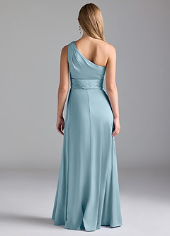 Azazie Dallas Robes de demoiselle d'honneur Robe Trapèze en Satin extensible Ue épaule Bleu Maussade image2