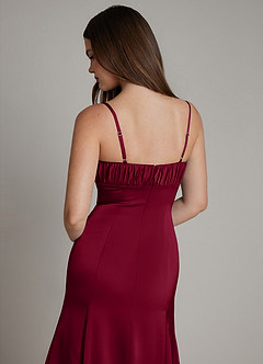 Azazie Avira At-home Try On Dresses Burgundy Mermaid Stretch Satin Dress image4