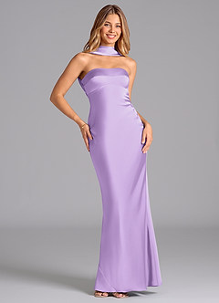 Azazie Lusinda Bridesmaid Dresses Lilac Mermaid Strapless Stretch Satin Dress image3