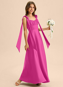 Azazie Halley Junior Klä av A-Line i Stretch Satin Rosett image5