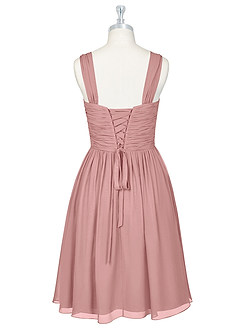 Azazie Angie Robes de demoiselle d'honneur Robe Trapèze en Mousseline de soie Corset Rose Poussiéreuse image8