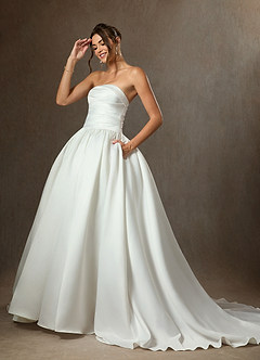 Azazie Lucinda Wedding Dresses Diamond White Ball-Gown Strapless Matte Satin Dress image6