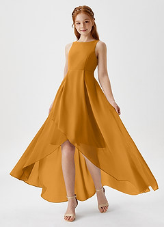 Azazie Lizette Junior Butterscotch A-Line Pleated Chiffon Dress image1