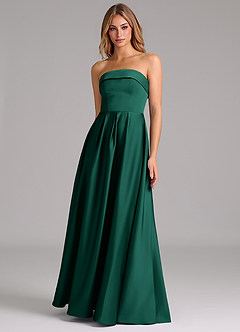 Azazie Lucienne Bridesmaid Dresses Emerald A-Line Strapless Stretch Satin Convertible Dress image1