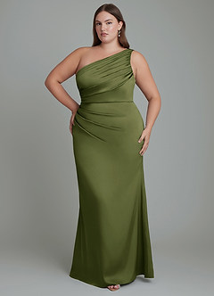 Azazie Akilah Bridesmaid Dresses Olive Mermaid One Shoulder Stretch Satin Dress image8