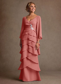 Azazie Arabinda Abiti per la Madre della Sposa Abito Tubino in Chiffon Increspato Rosa Antica image4