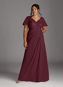 Azazie Holga Mother of the Bride Dresses Cabernet A-Line V-Neck Lace Chiffon Dress image3