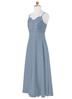Azazie Sonya Junior Dusty Blue A-Line Lace Chiffon Dress image7
