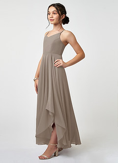 Azazie Collette Junior Taupe A-Line Ruched Chiffon Dress image3