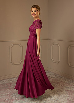 Azazie Adina Mother of the Bride Dresses Burgundy A-Line Boatneck Sequins Chiffon Dress image3