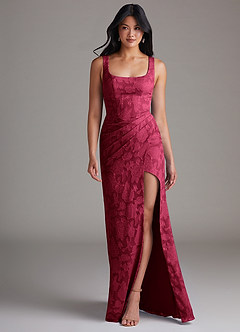 Azazie Mero Bridesmaid Dresses Burgundy Sheath Pleated Floral Burnout Dress image4