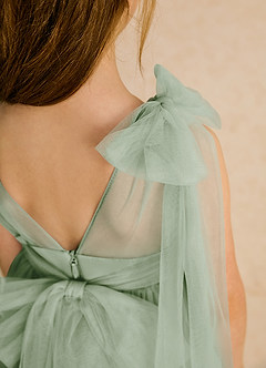 Azazie Dori Robe Demoiselle D'honneur Fillette Robe Trapèze en Tulle Rayé Vert Sauge image8