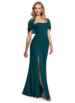 Azazie Zia Bridesmaid Dresses Pine Sheath Side Slit Chiffon Convertible Dress image3