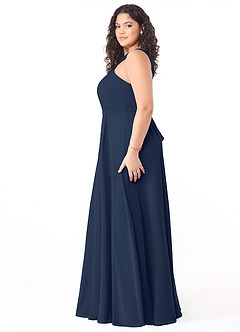 Azazie Dixie Bridesmaid Dresses Dark Navy A-Line Halter Pleated Chiffon Dress image8