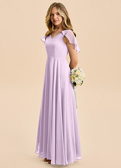 Azazie Katie Junior Linia A Marszczony Szyfon Długość podłogi Młodsza druhna Sukienka image3