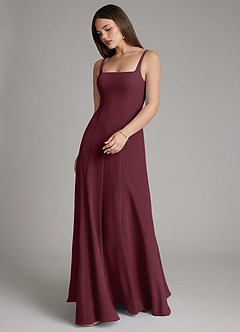 Azazie Nyla Robes de demoiselle d'honneur Robe Trapèze en Mousseline de soie Col Carré Cabernet image6