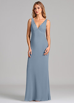 Azazie Tianna Final Sale Dusty Blue Sheath Chiffon Dress image4