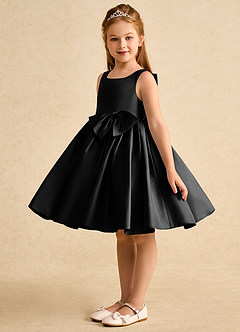 Azazie Jessie Flower Girl Dresses Black A-Line Bow Matte Satin Dress image4
