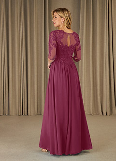 Azazie Mirielle Kleider für die Brautmutter A-Linie Schaufel Spitze Chiffon Kleid Maulbeerrot image4