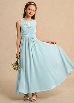 Azazie Ducky Girls Formal Sukienki dla dziewczynek sypiących kwiaty Linia A Pofałdowany Szyfon Długość kostki Sukienka image1