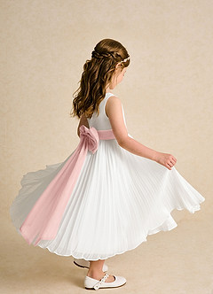 Azazie Margot Flower Girl Dresses Ivory Powder Pink A-Line Pleated Chiffon Dress image7