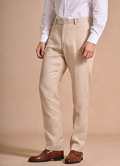 front Harrison Tan 100% Linen Dress Pants
