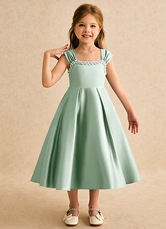 Azazie Yosemite Blumenmädchenkleider Ballkleid Herzausschnitt Matte Satin Kleid Agave image1