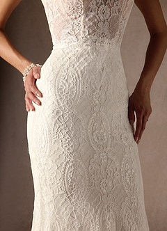Azazie Lianna Wedding Dresses Diamond White Champagne Mermaid Lace Dress image8