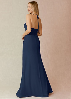Miya Navy Sheath Pleated Chiffon Dress image4