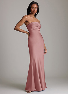 Azazie Saylor Brudtärnklänningar Klä av Sjöjungfru i Stretch Satin Axelbandslös Dammig Ros image4